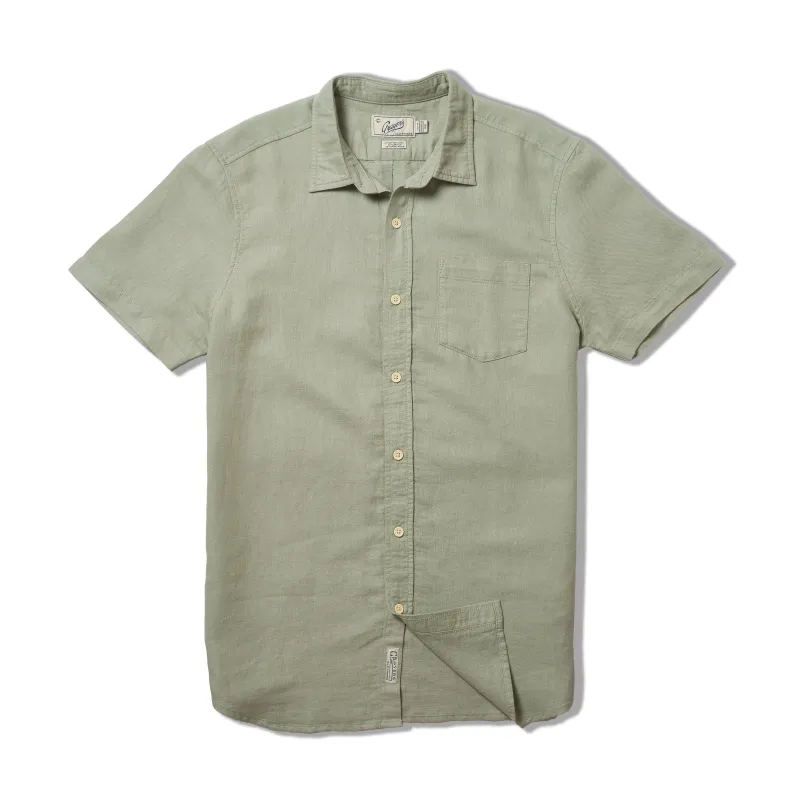 Amalfi Textured Hemp Linen Cotton Short Sleeve Shirt - Blue Surf sold by Grayers