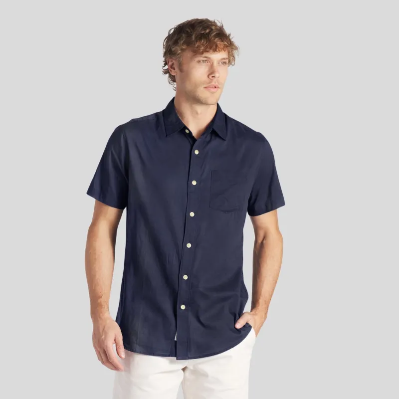 Portofino Featherweight Poplin Short Sleeve Shirt - Blue Night sold by Grayers