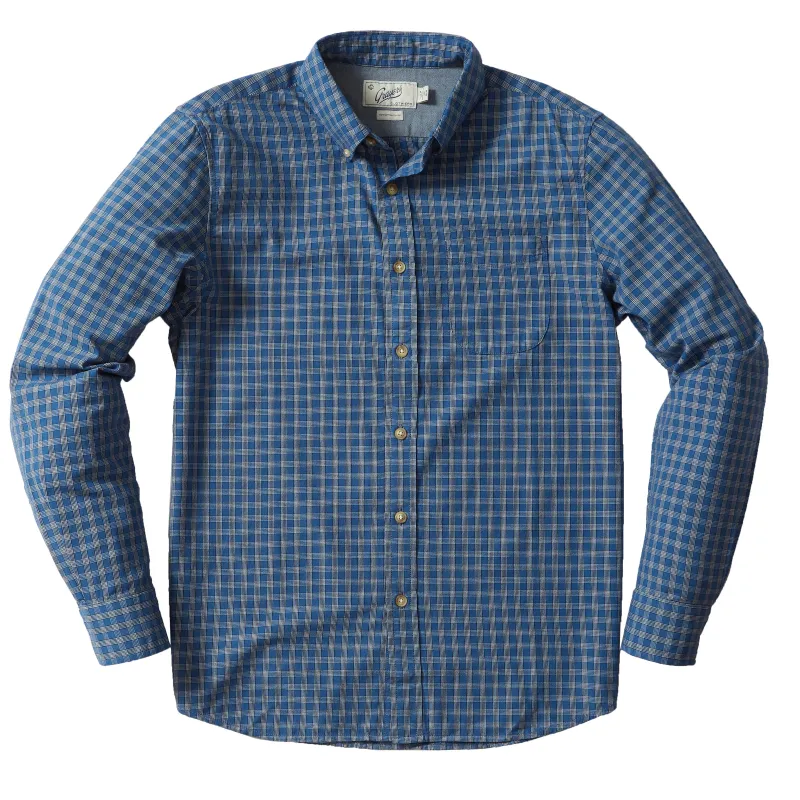 Malcolm Indigo Check Long Sleeve Shirt - Mood Indigo China Blue (Final Sale)* sold by Grayers