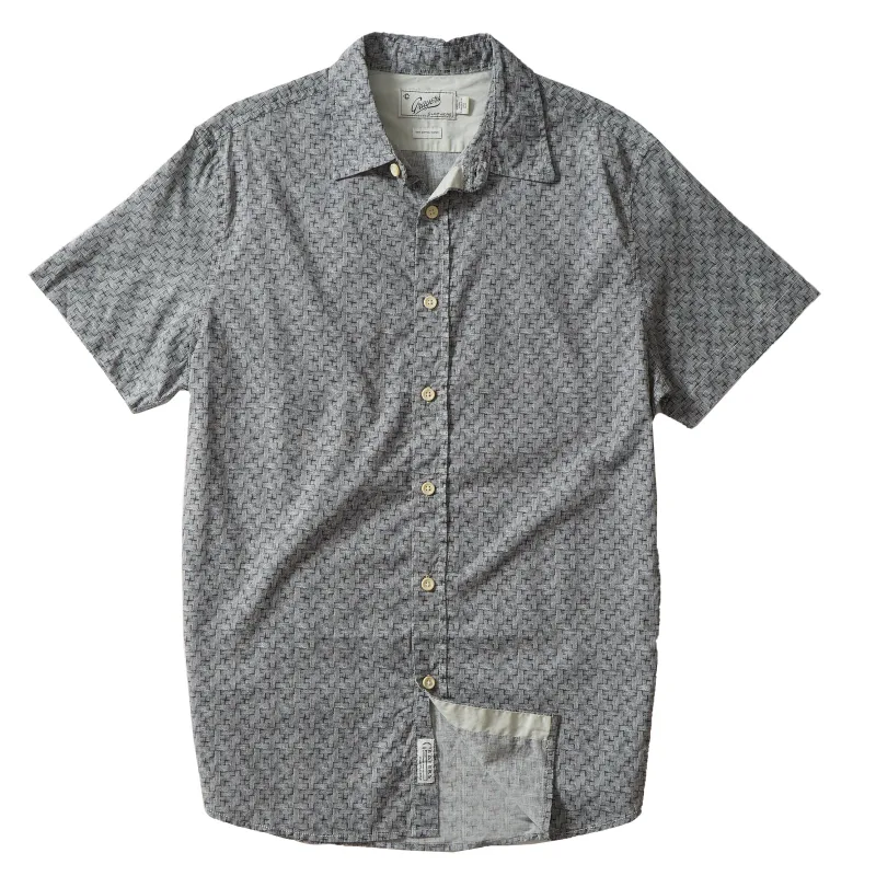 Cross Hatch Printed Twill Shirt - Lunar Rock (Final Sale)* made by Grayers