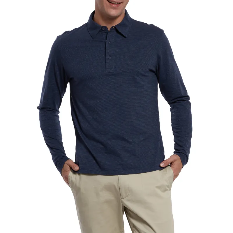 Drake Long Sleeve Micro Stripe Polo - Mood Indigo (Final Sale)* made by Grayers