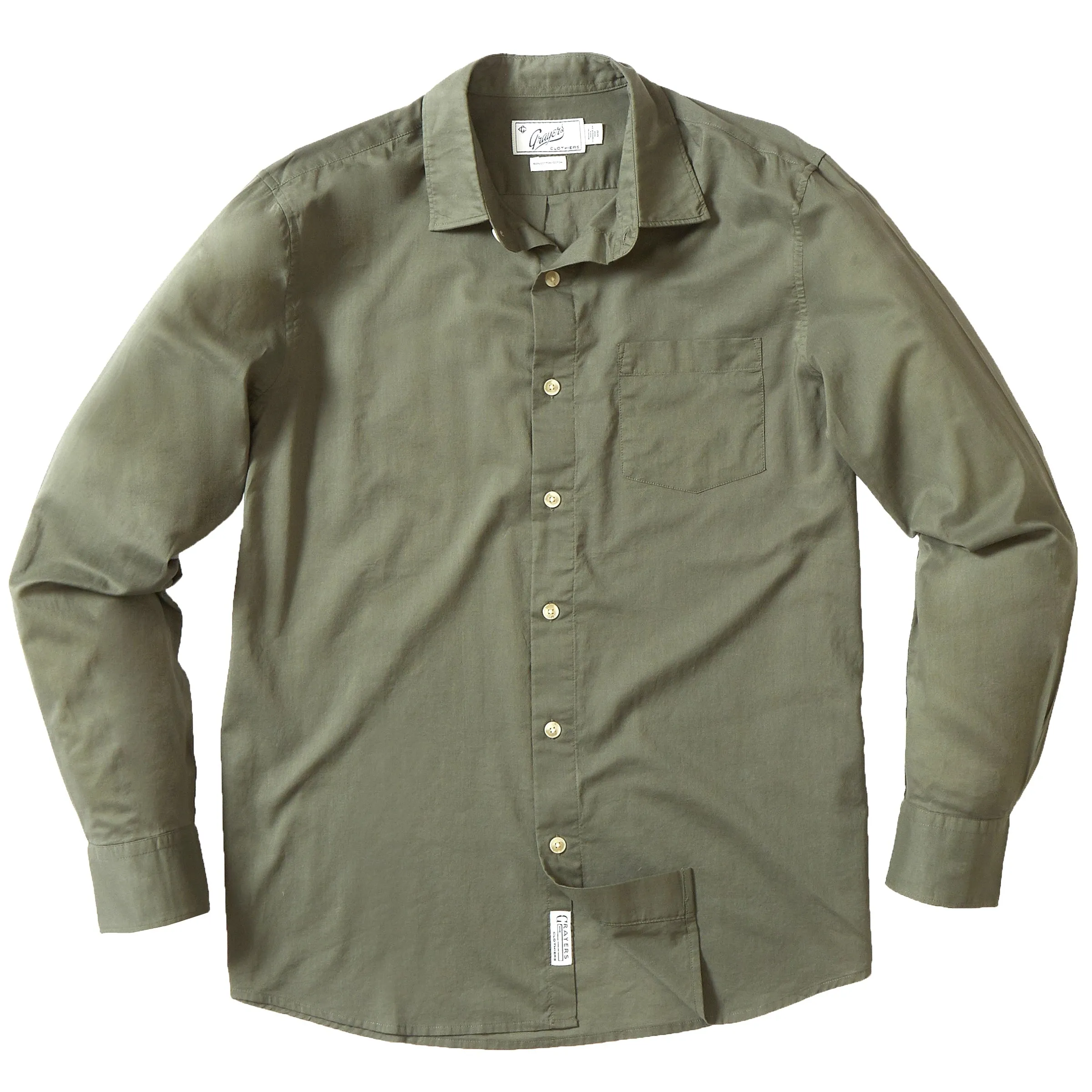 Portofino Featherweight Poplin Shirt - Military Olive (Final Sale)* sold by Grayers