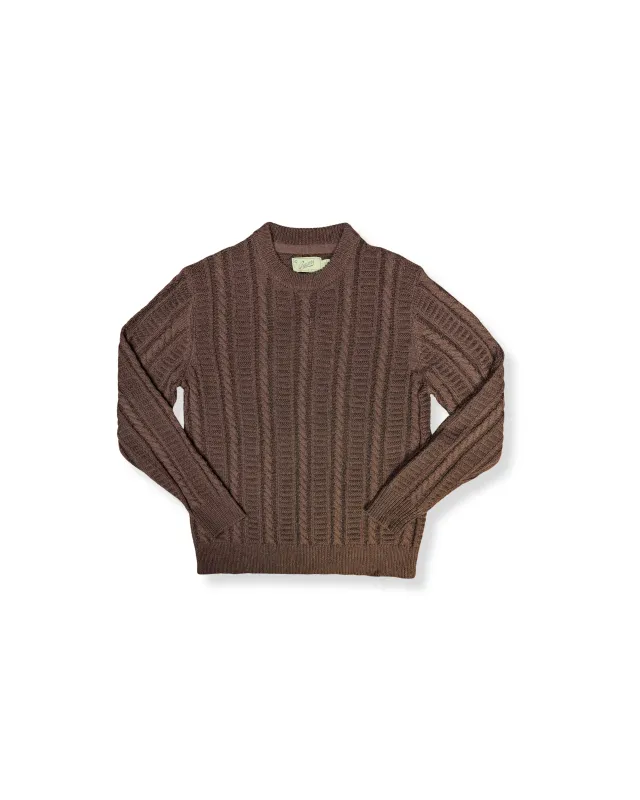 Portsmouth Cable Crew Neck  SMP - Dark Earth made by Grayers