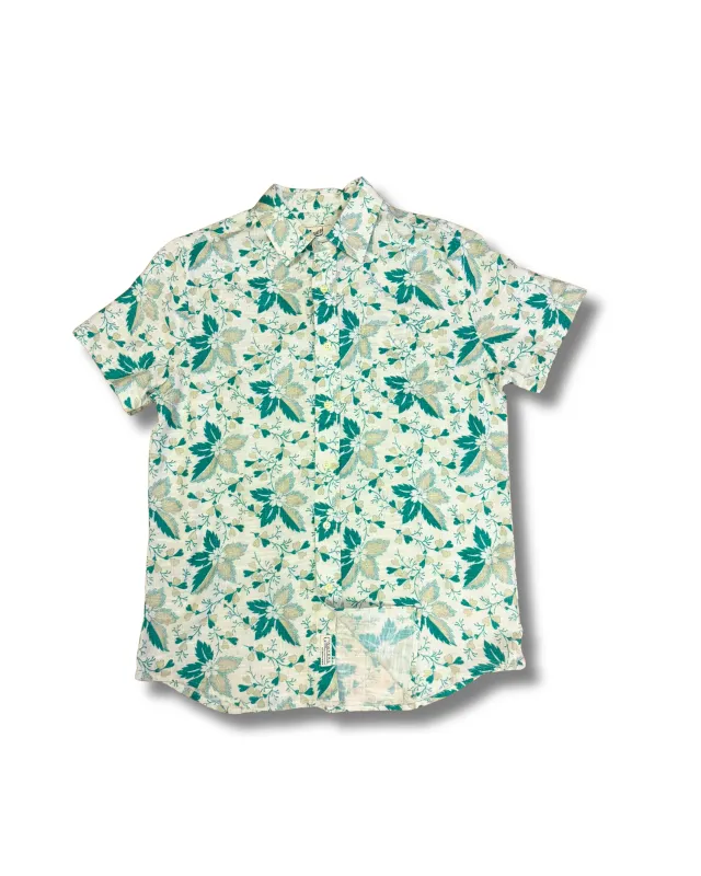 Madras Loose Weave Printed Chambray Shirt SMP - Teal Floral made by Grayers