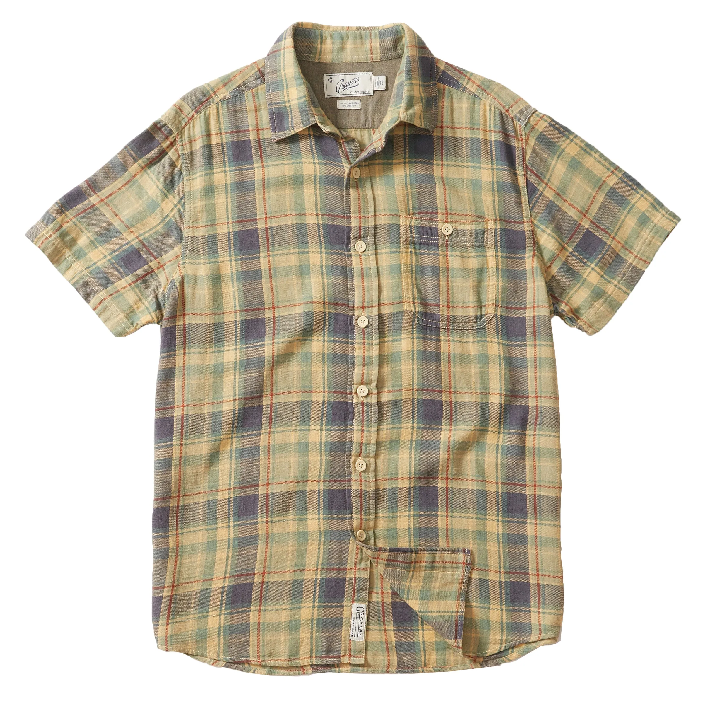 Blair Cotton Linen Loose Weave Shirt - New Wheat Plaid (Final Sale)* sold by Grayers