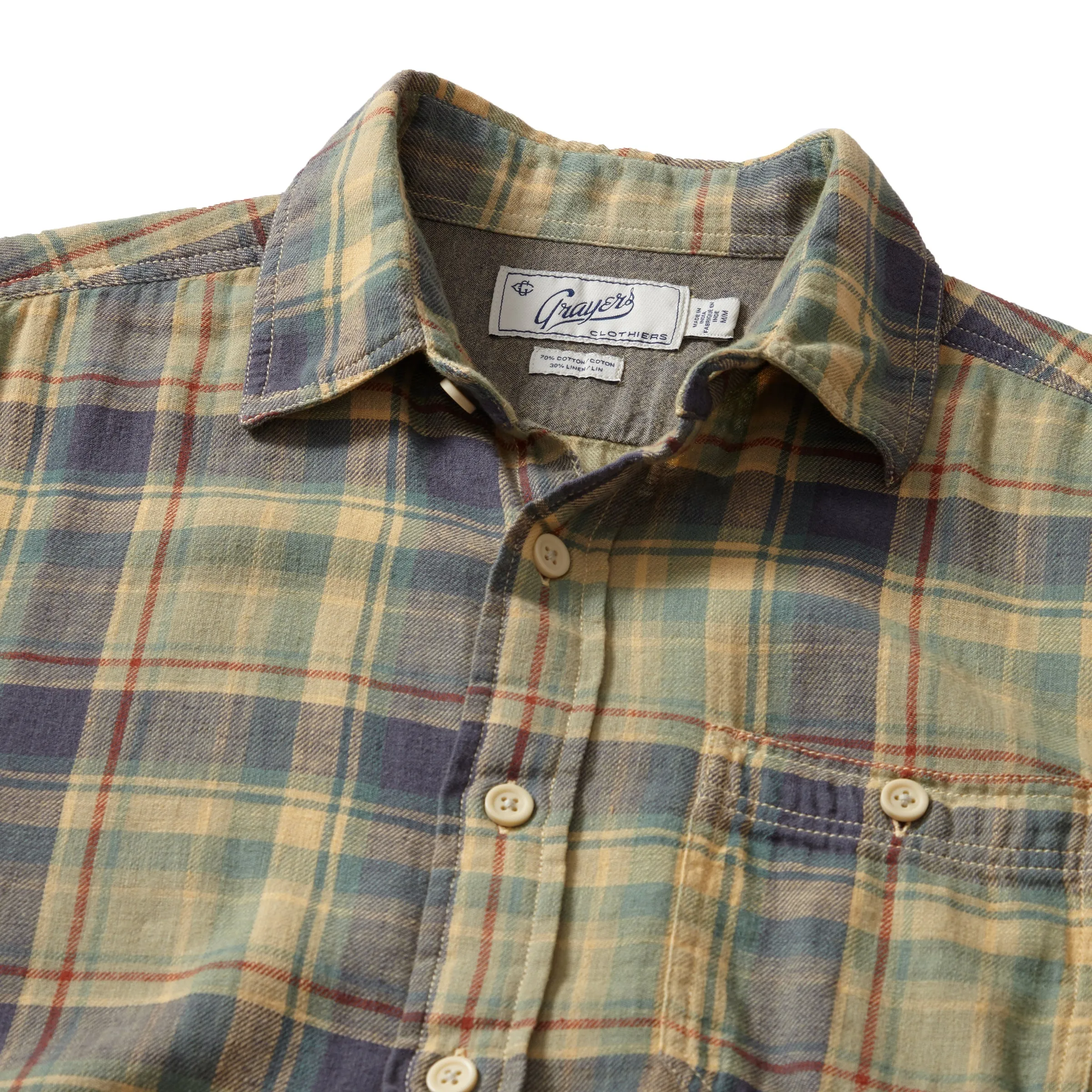 Blair Cotton Linen Loose Weave Shirt - New Wheat Plaid (Final Sale)* sold by Grayers product image thumbnail 5
