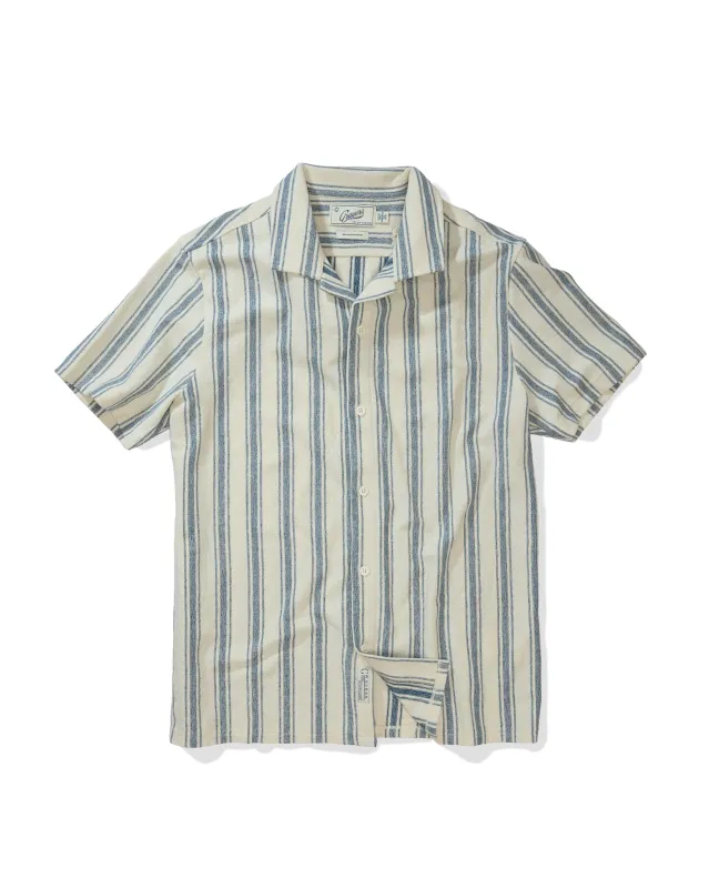 Baja Loopback Camp Shirt - Teal Cream Stripe made by Grayers