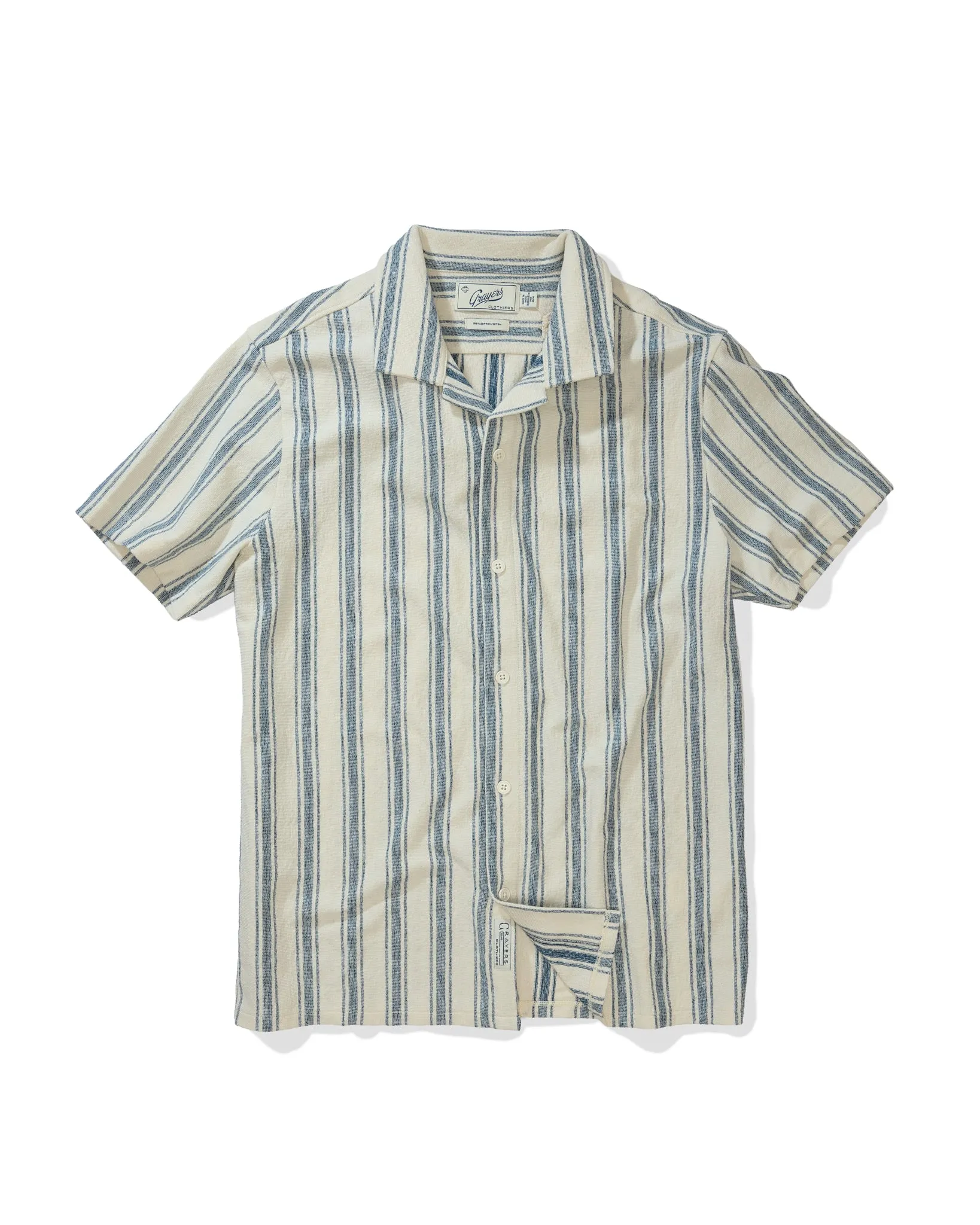 Baja Loopback Camp Shirt - Teal Cream Stripe sold by Grayers