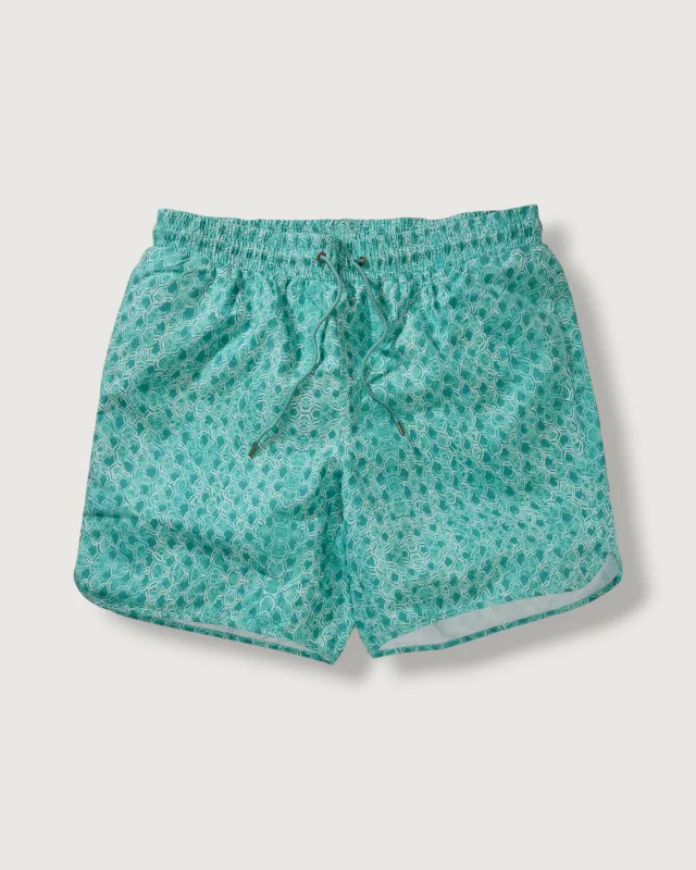 Eco Swim Trunk 7" - Green Geometric made by Grayers