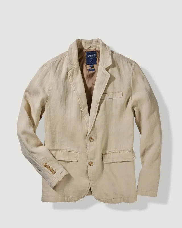 Flemings Linen Herringbone Blazer - Pebble made by Grayers