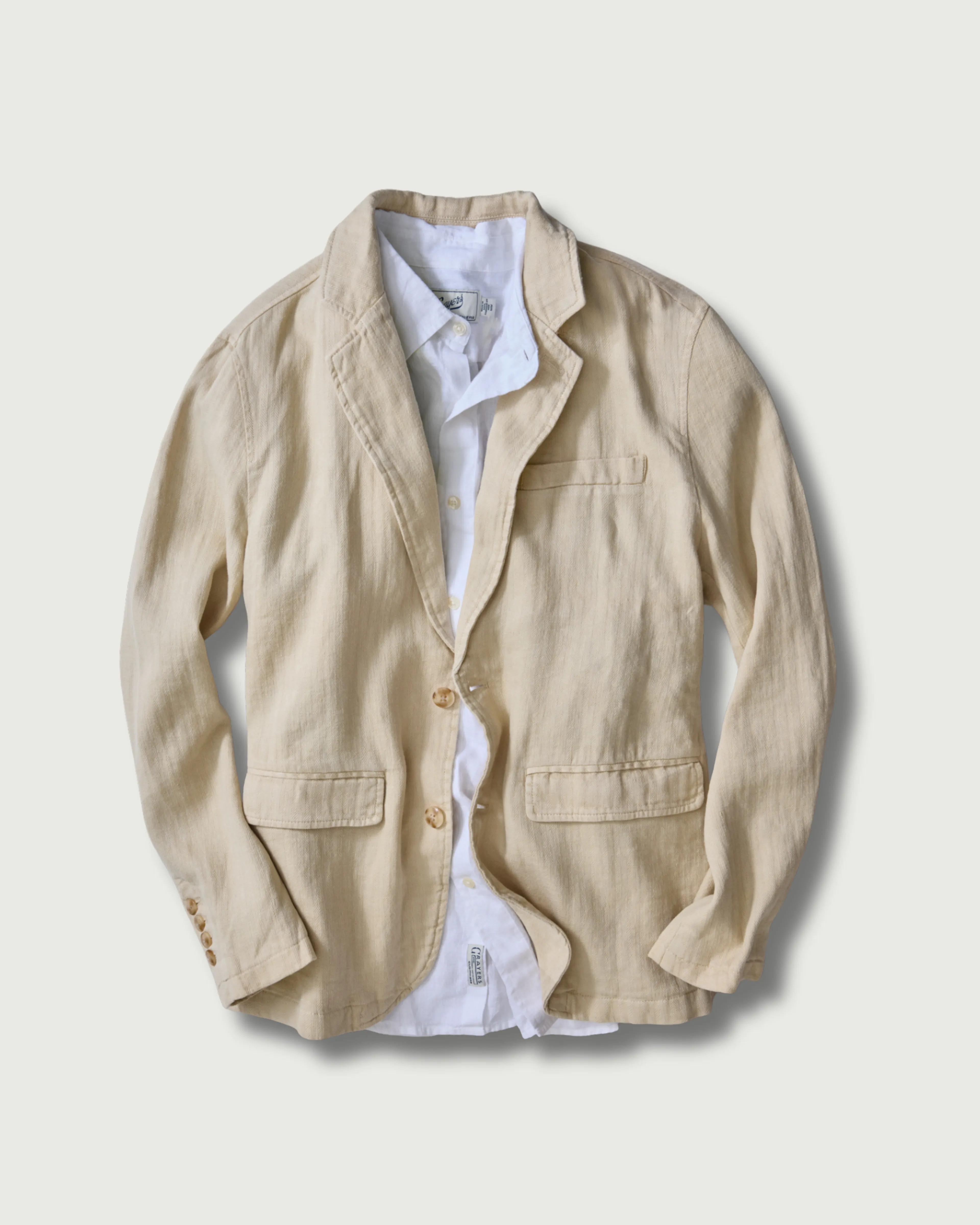 Flemings Linen Herringbone Blazer - Pebble sold by Grayers product image thumbnail 2