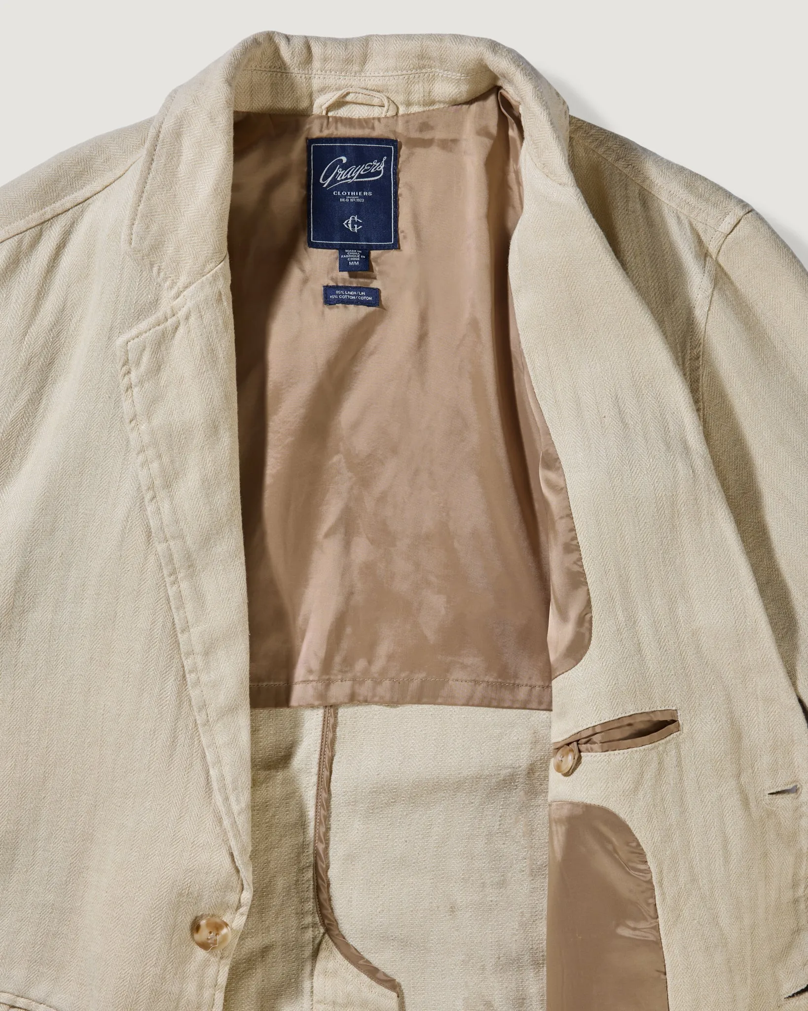 Flemings Linen Herringbone Blazer - Pebble sold by Grayers product image thumbnail 4