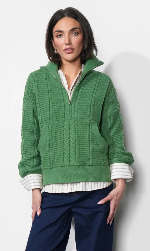Mila Half Zip Up Cable Knit Sweater sold by Greylin