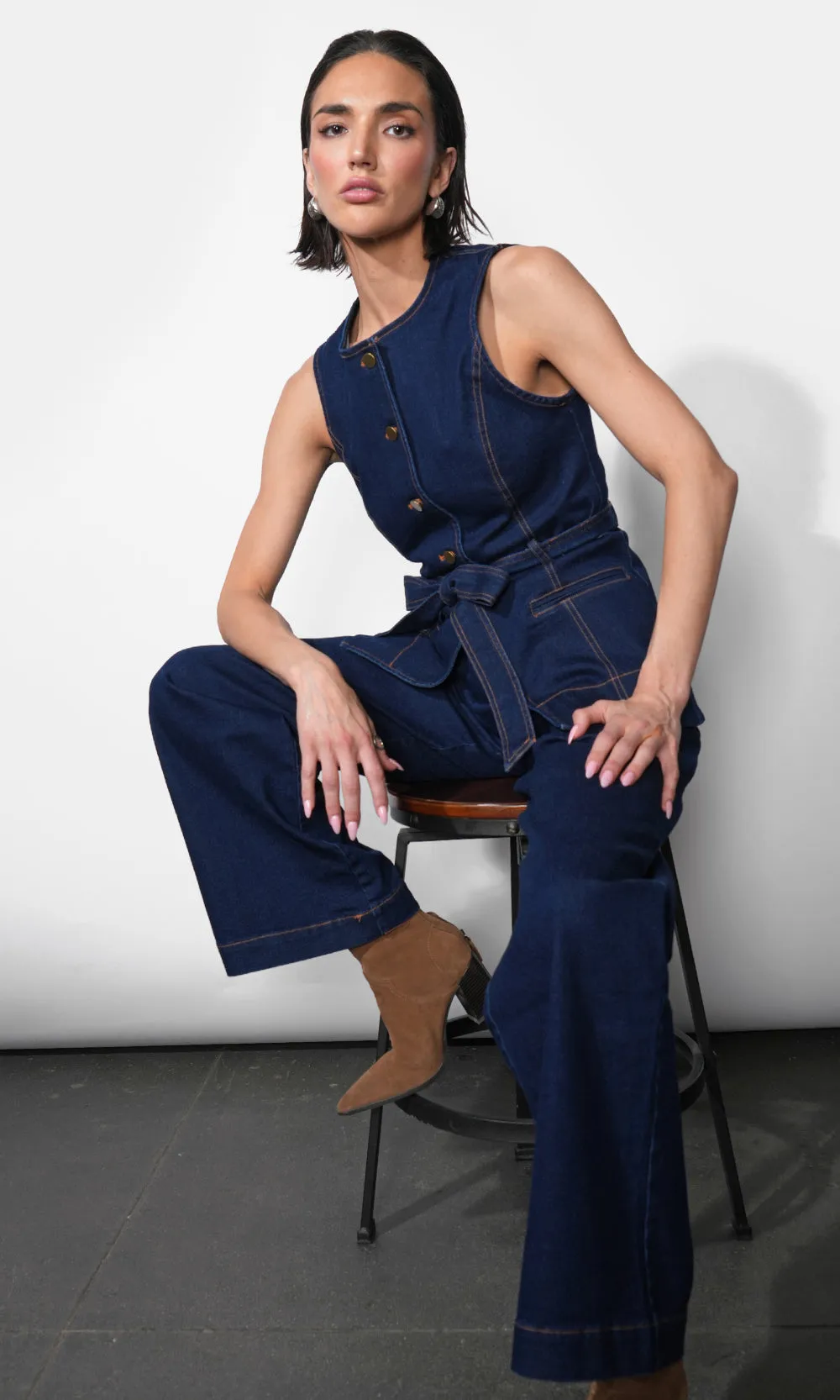 Clarence Button Up Denim Vest w/ Belt sold by Greylin product image thumbnail 5