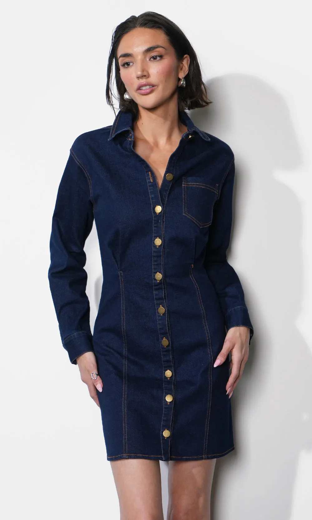 Calista Button Up Denim Mini Shirt Dress sold by Greylin product image thumbnail 3