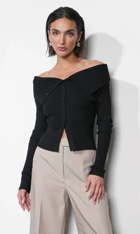 Linnea Button Down Off Shoulder Sweater Top sold by Greylin