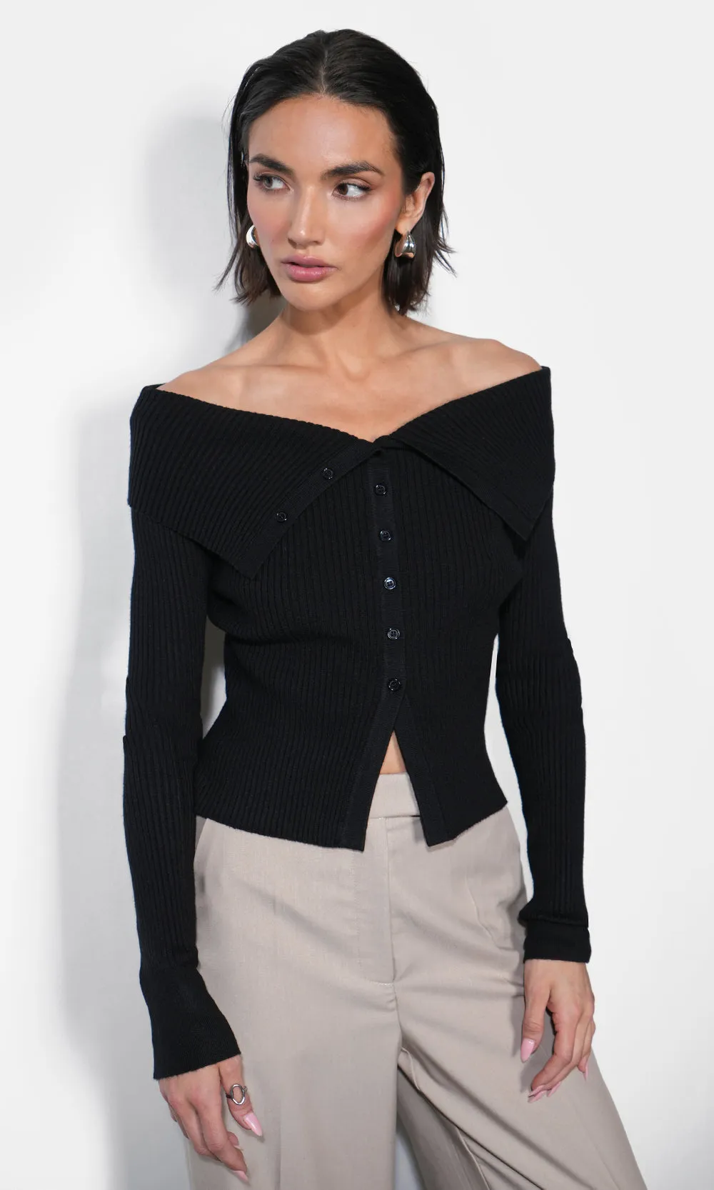 Linnea Button Down Off Shoulder Sweater Top sold by Greylin product image thumbnail 3