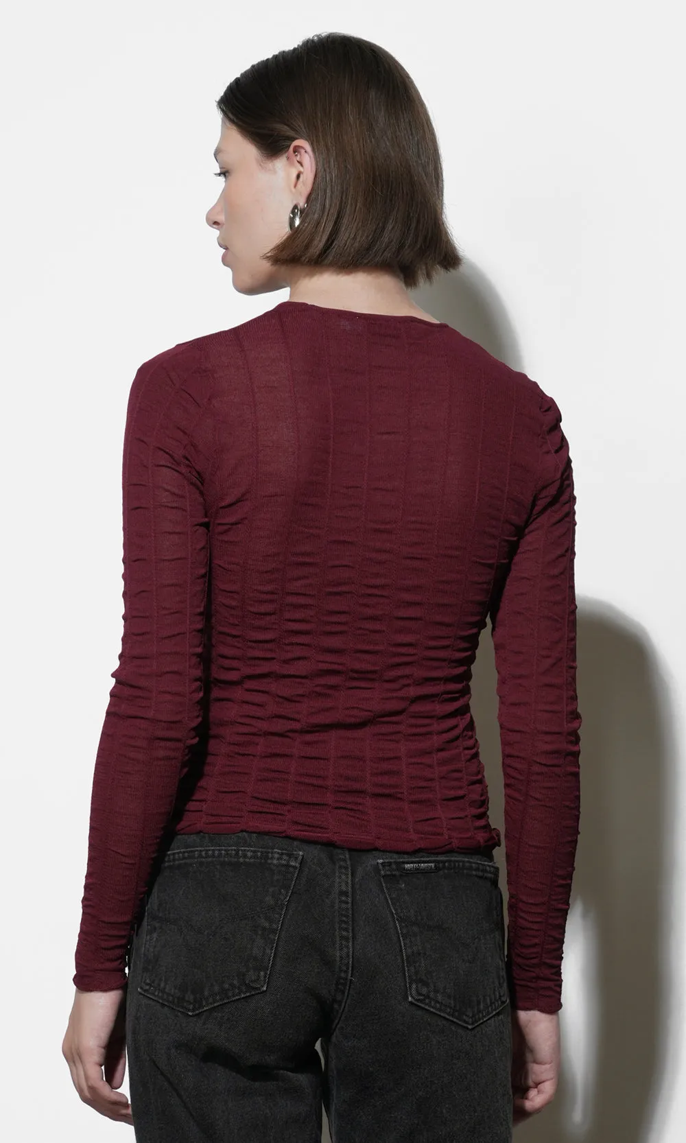 Freya Sheer Textured Mesh Long Sleeve Top sold by Greylin product image thumbnail 2