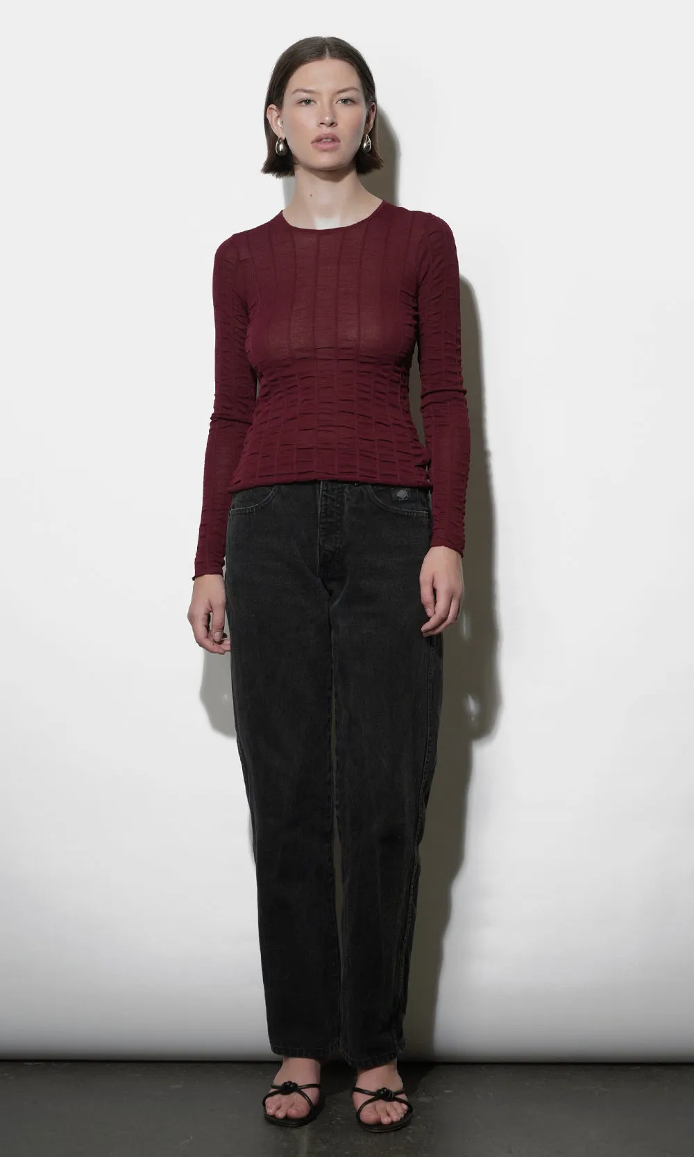 Freya Sheer Textured Mesh Long Sleeve Top sold by Greylin product image thumbnail 5