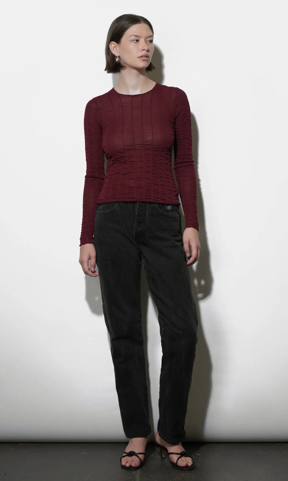 Freya Sheer Textured Mesh Long Sleeve Top sold by Greylin product image thumbnail 4