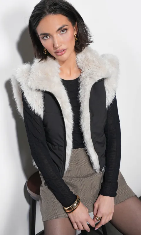 Clara Faux Fur Lined Padded Zip Up Vest sold by Greylin