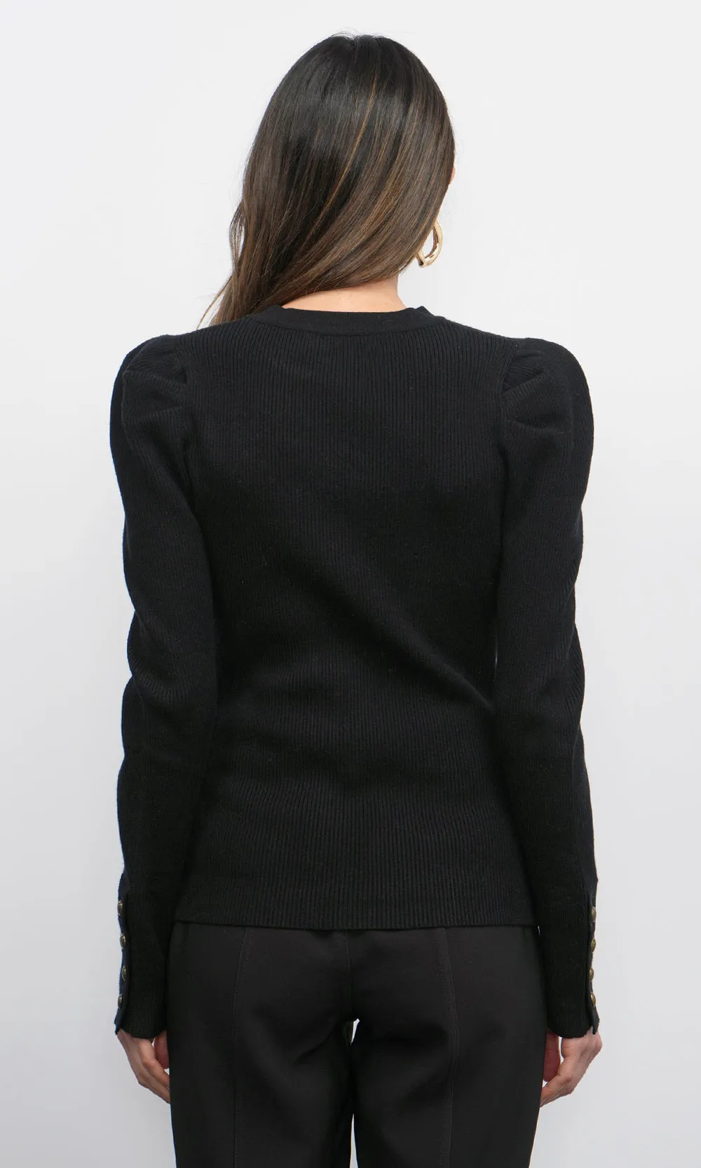 Dani Button Puff Sleeve Ribbed Knit Top sold by Greylin product image thumbnail 4