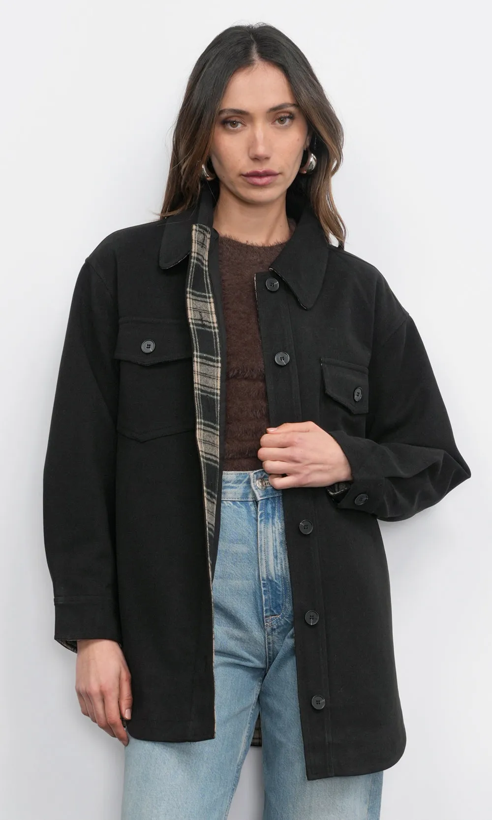 Aly Glen Plaid Cozy Soft Shirt Jacket sold by Greylin