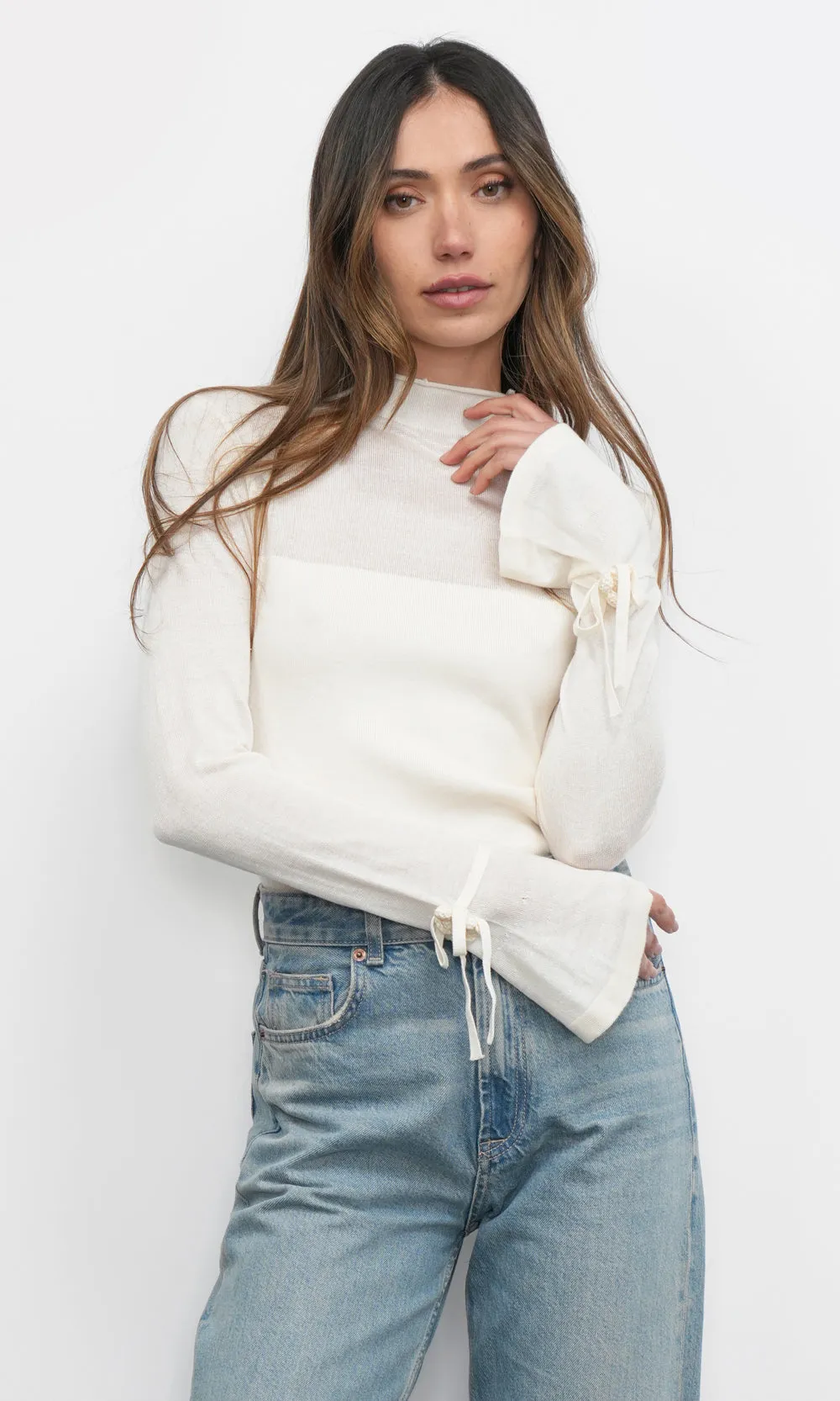 Valerie Sheer Yoke Knit w/ Florets Cuffs sold by Greylin