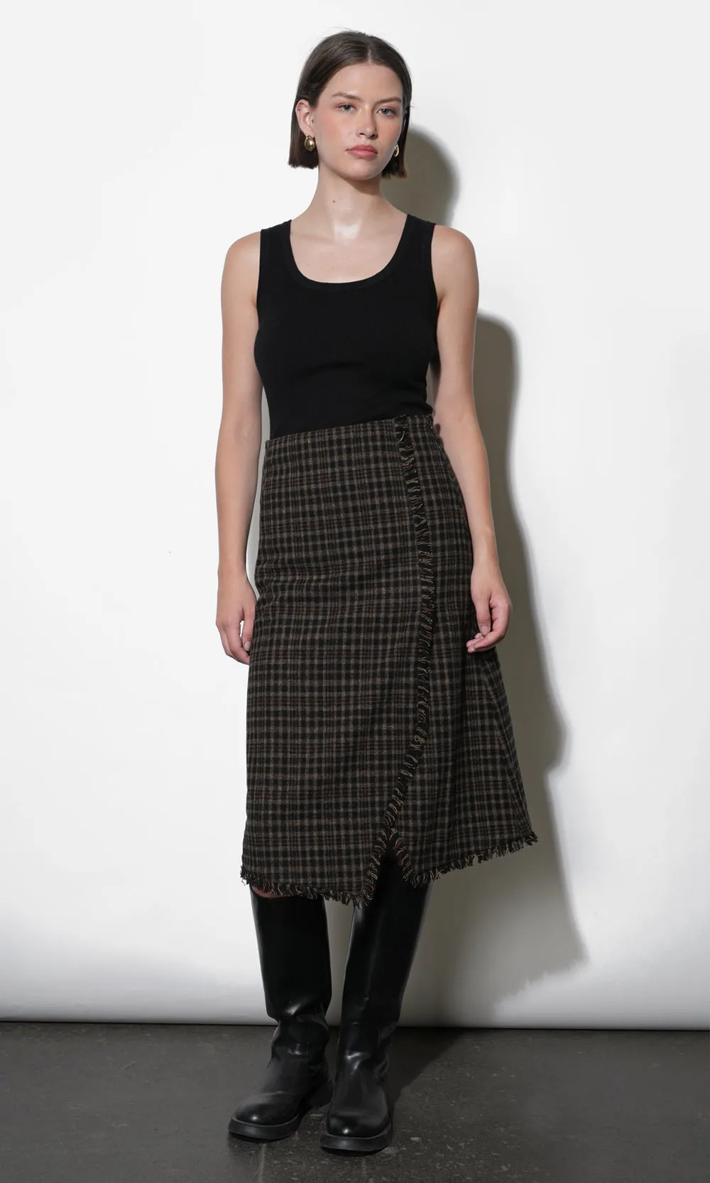 Brighton Asymmetric Plaid Fringe Skirt Midi Skirt sold by Greylin product image thumbnail 2