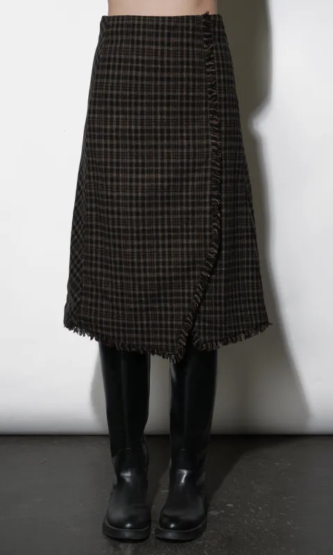 Brighton Asymmetric Plaid Fringe Skirt Midi Skirt sold by Greylin