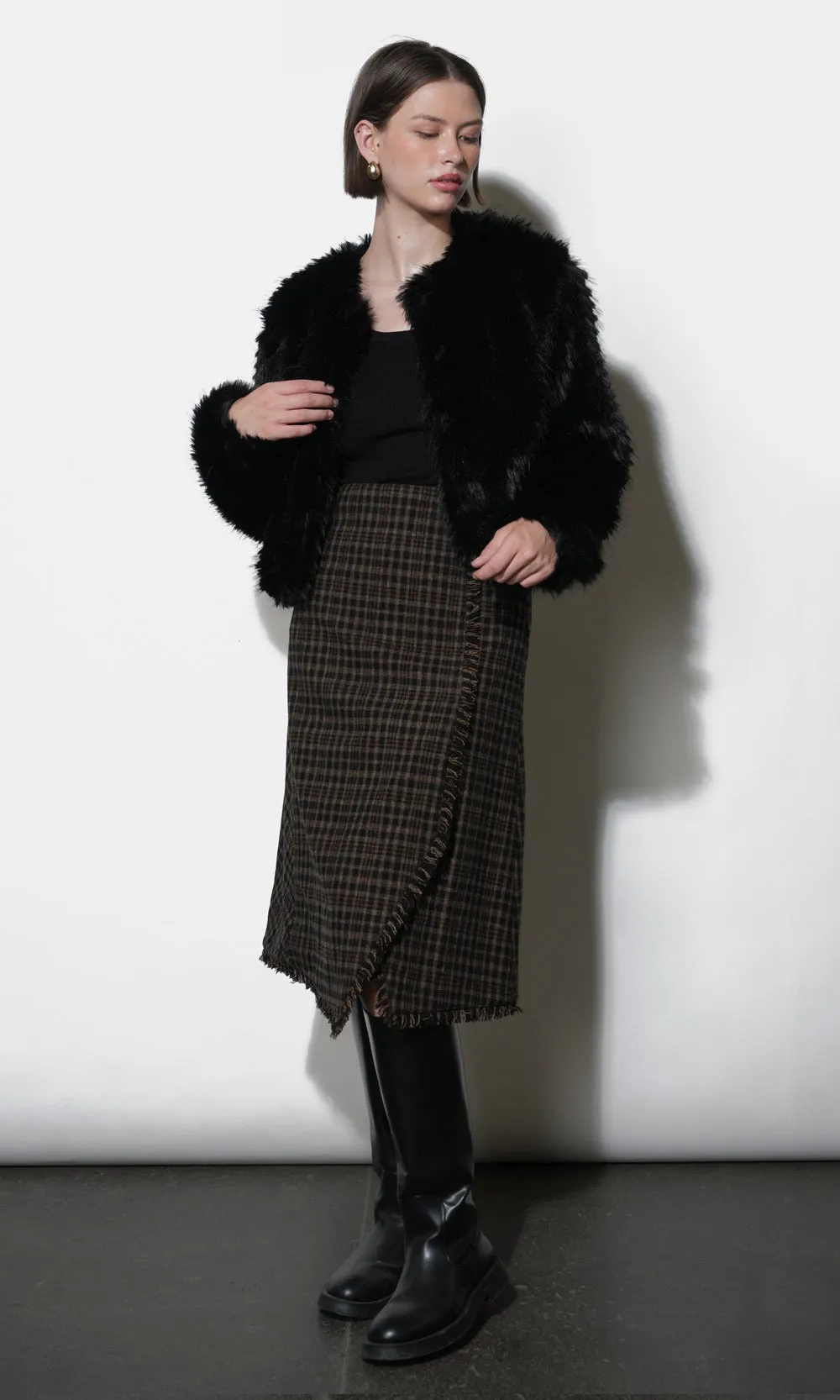 Brighton Asymmetric Plaid Fringe Skirt Midi Skirt sold by Greylin product image thumbnail 3