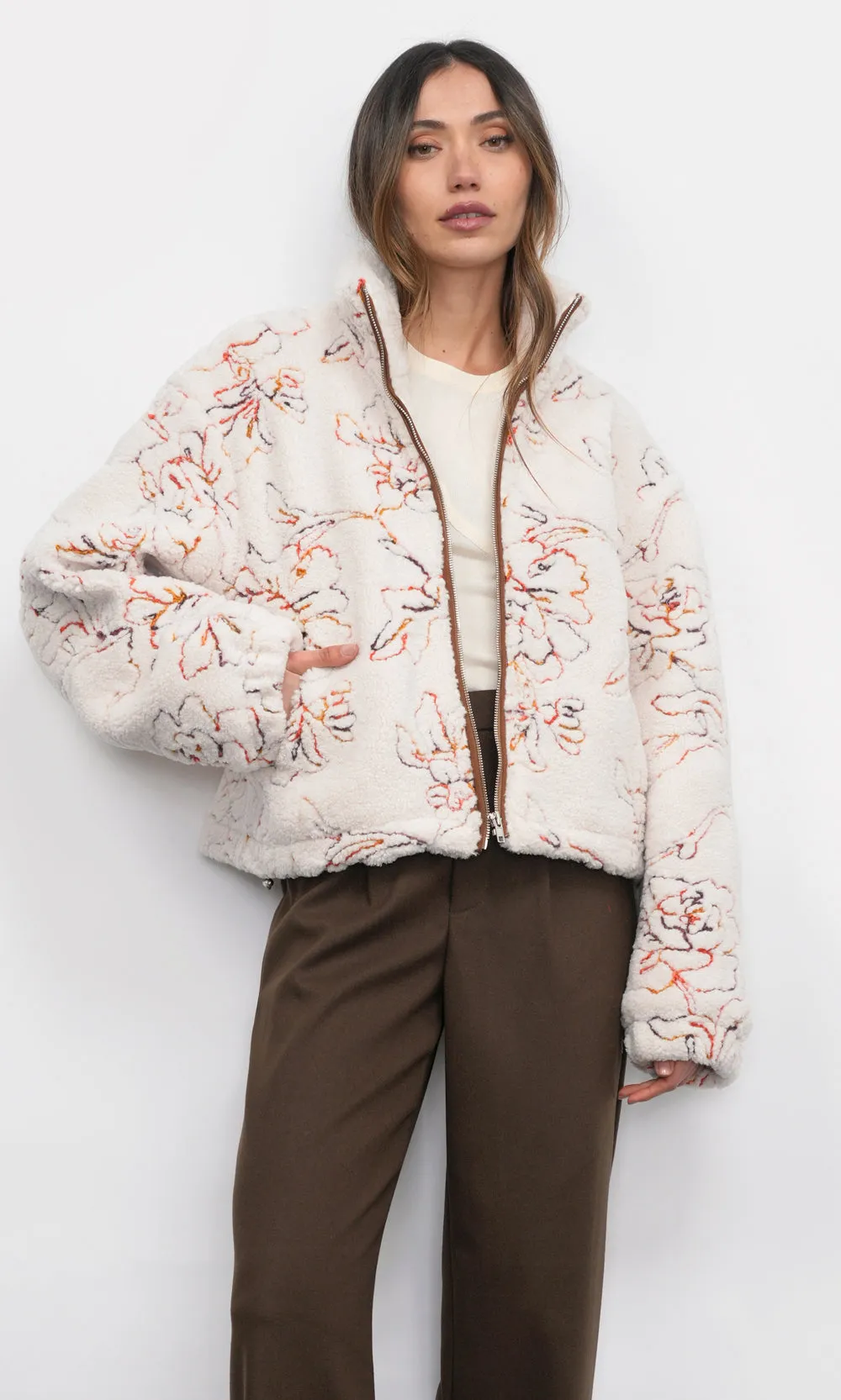 Jimi Embroidered Sherpa Bomber Jacket sold by Greylin
