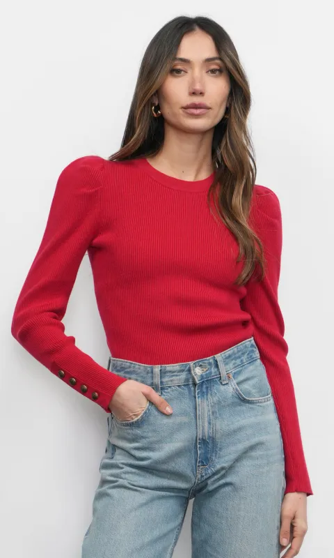 Dani Button Puff Sleeve Ribbed Knit Top sold by Greylin