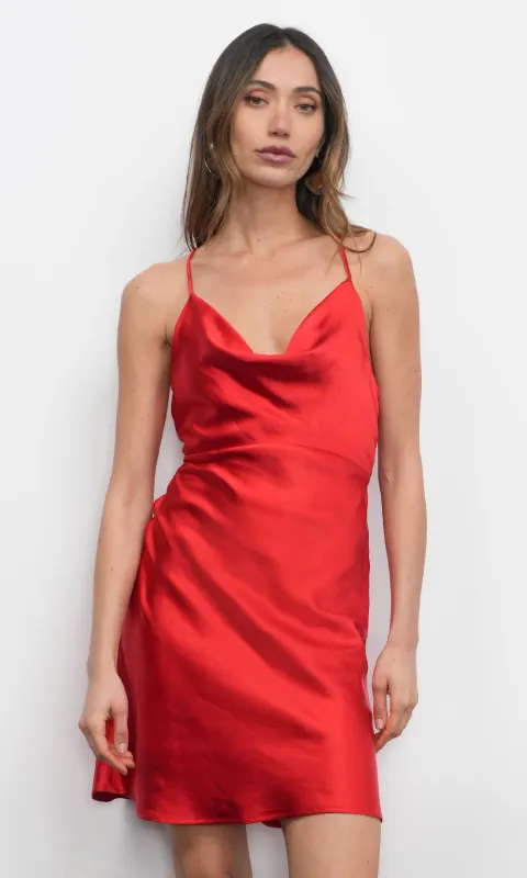 Lune Cowl Neck Cross Strap Mini Dress sold by Greylin