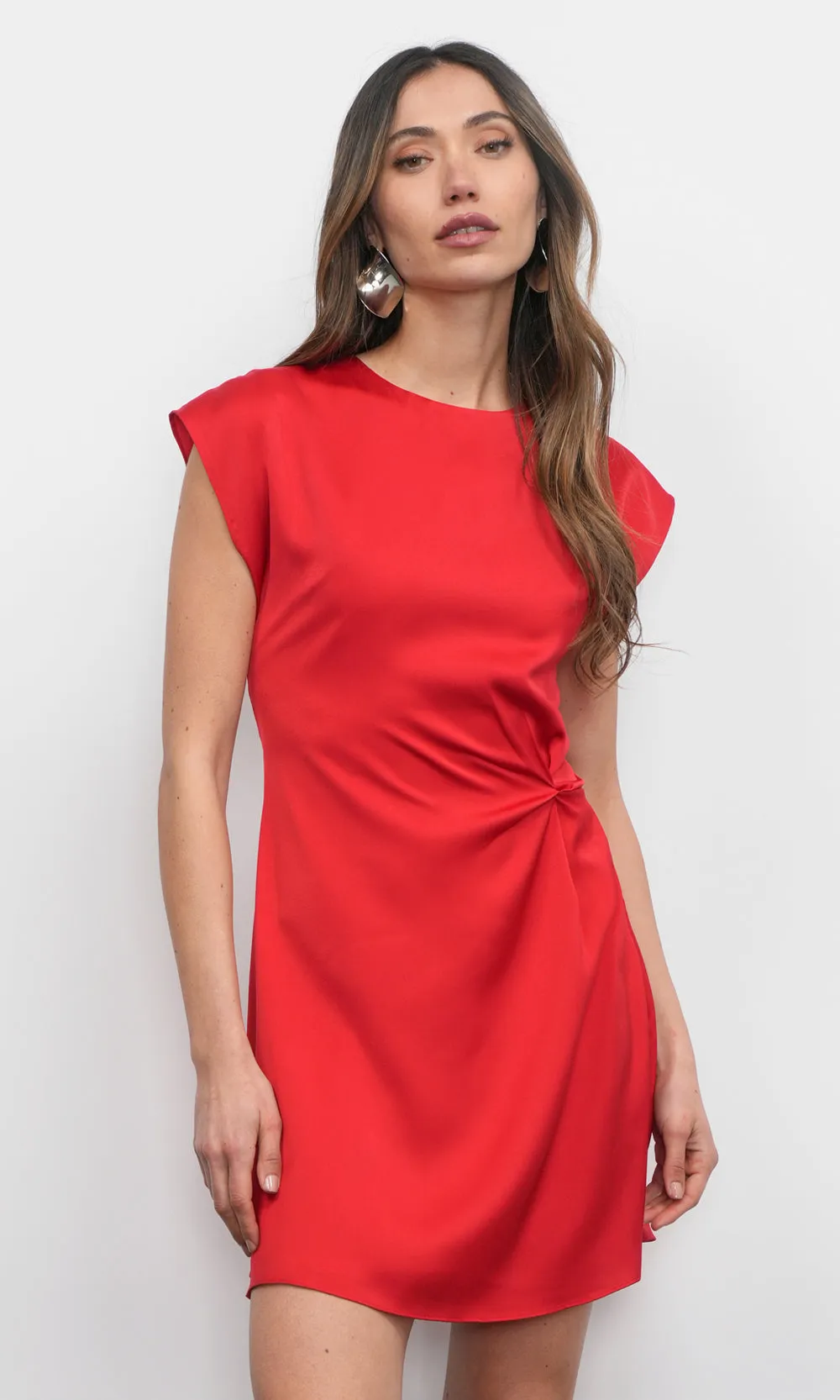 Watson Dolman Sleeve Satin Side Twist Mini Dress sold by Greylin