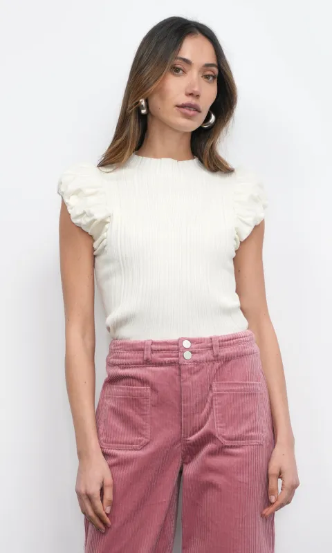 Austen Puff Cap Sleeve Rib Knit Top sold by Greylin