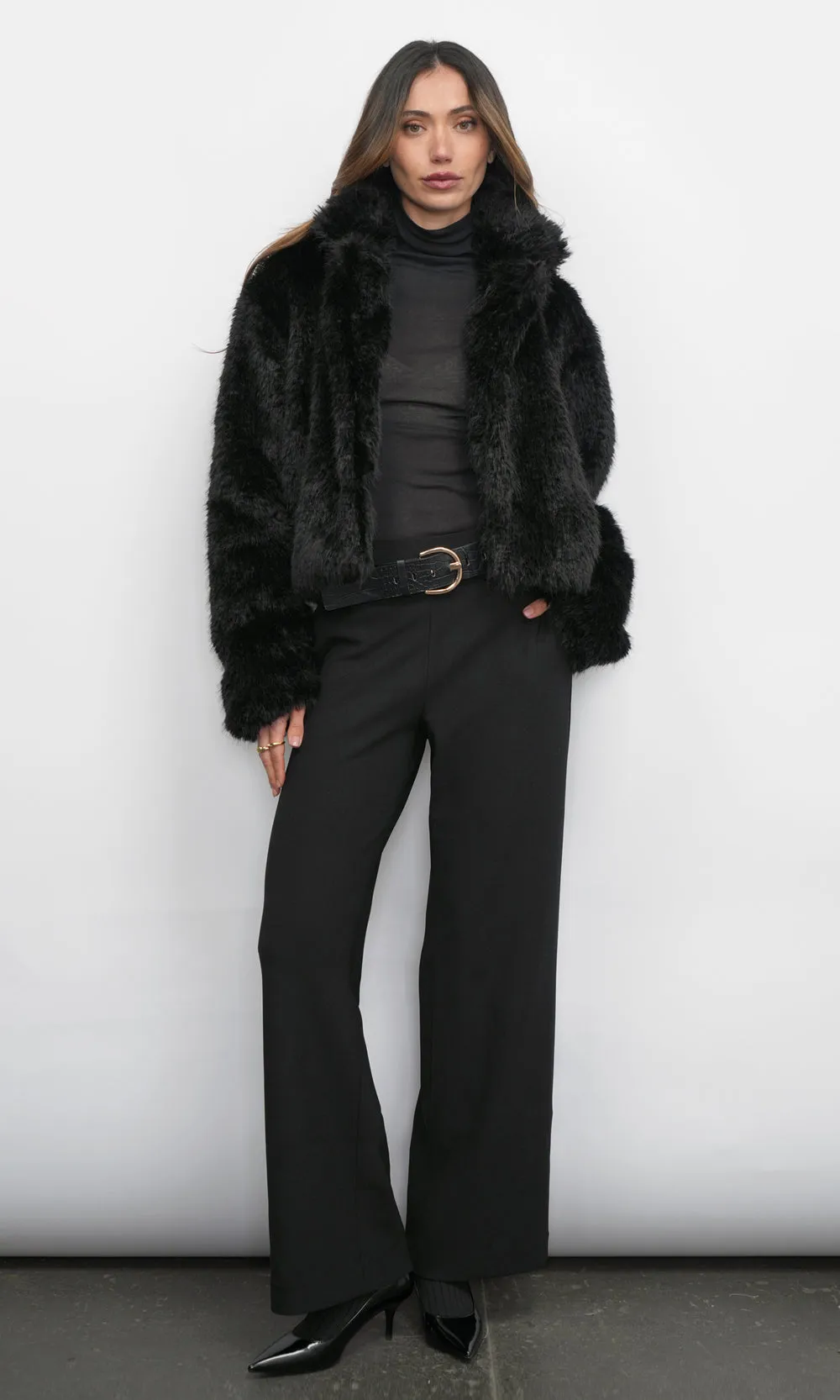 Maddox Shaggy Faux Fur Cropped Black Coat sold by Greylin product image thumbnail 4