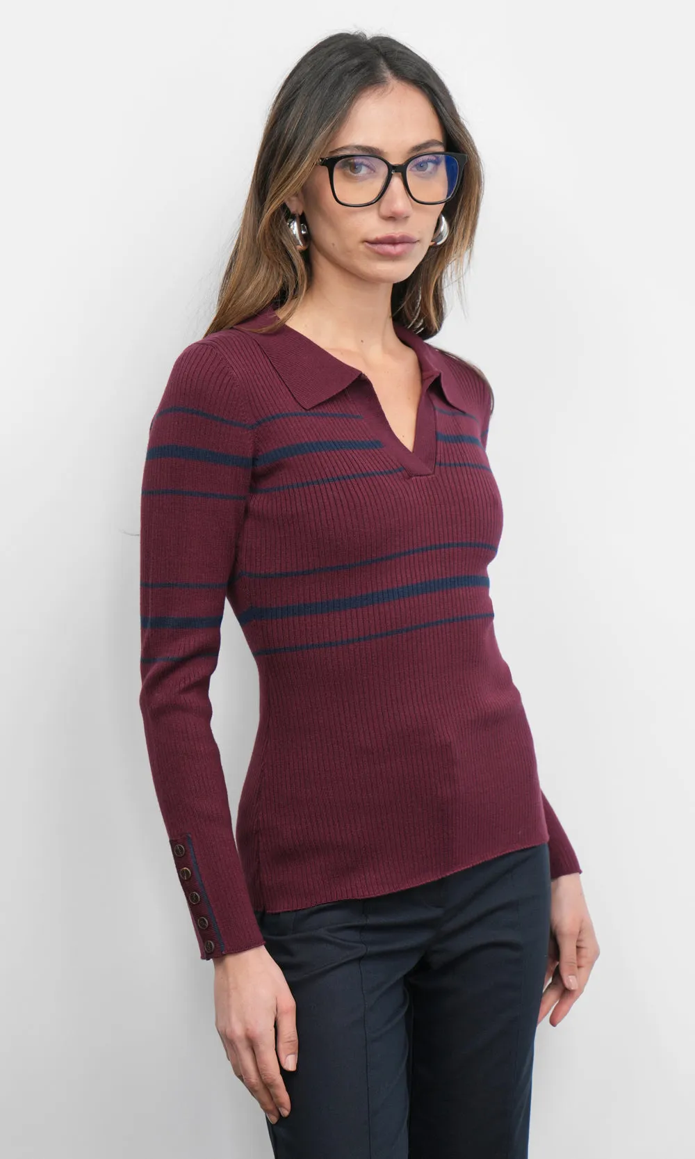 Elena Striped Polo Knit Top sold by Greylin product image thumbnail 3