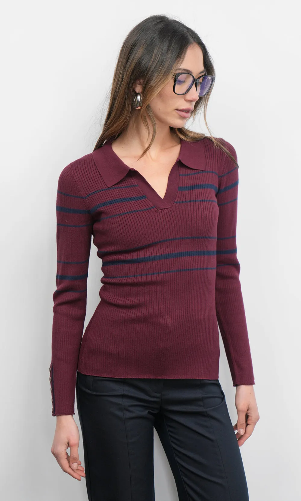 Elena Striped Polo Knit Top sold by Greylin product image thumbnail 2