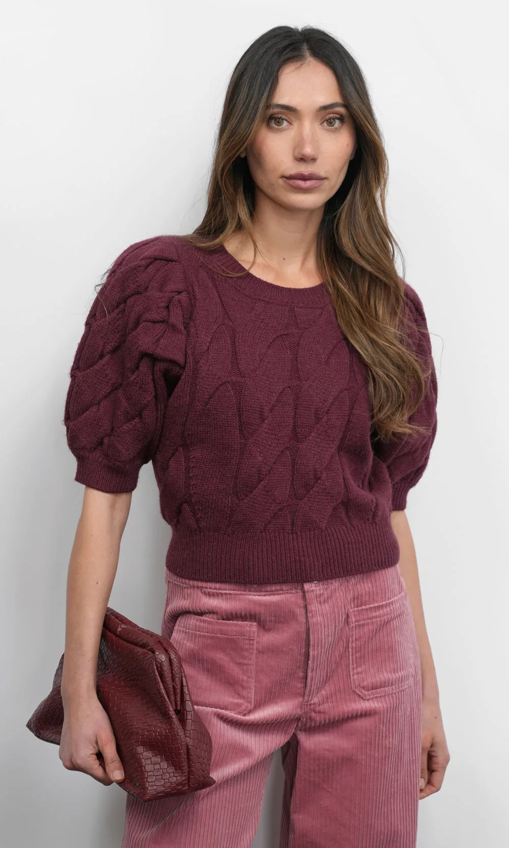 Hallie Cable Knit Puff Sleeve Sweater Top sold by Greylin