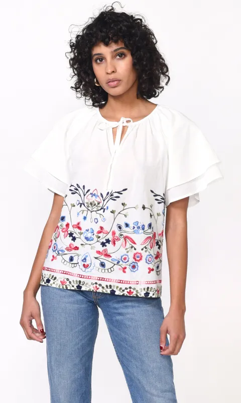 Rhoni Embroidered Flutter Sleeve Blouse sold by Greylin