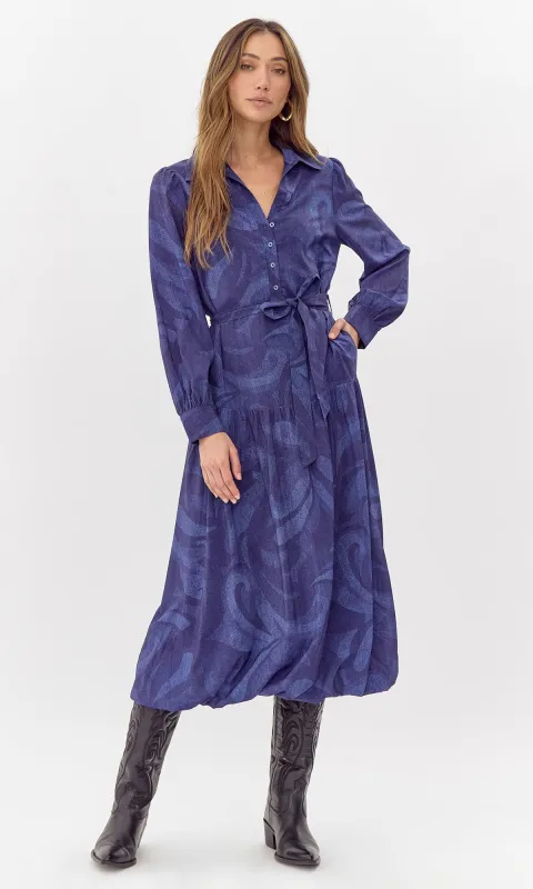 Raya Printed Tie Waist Midi Dress sold by Greylin