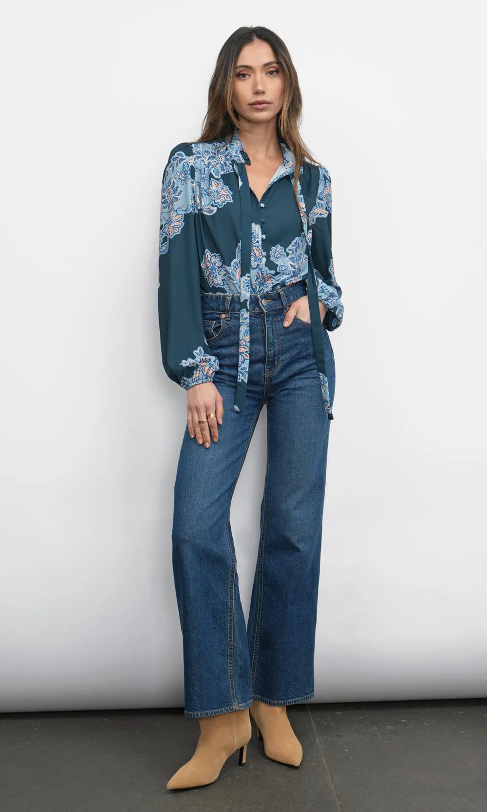 Cierra Button Up Tie Neck Blouse sold by Greylin product image thumbnail 5