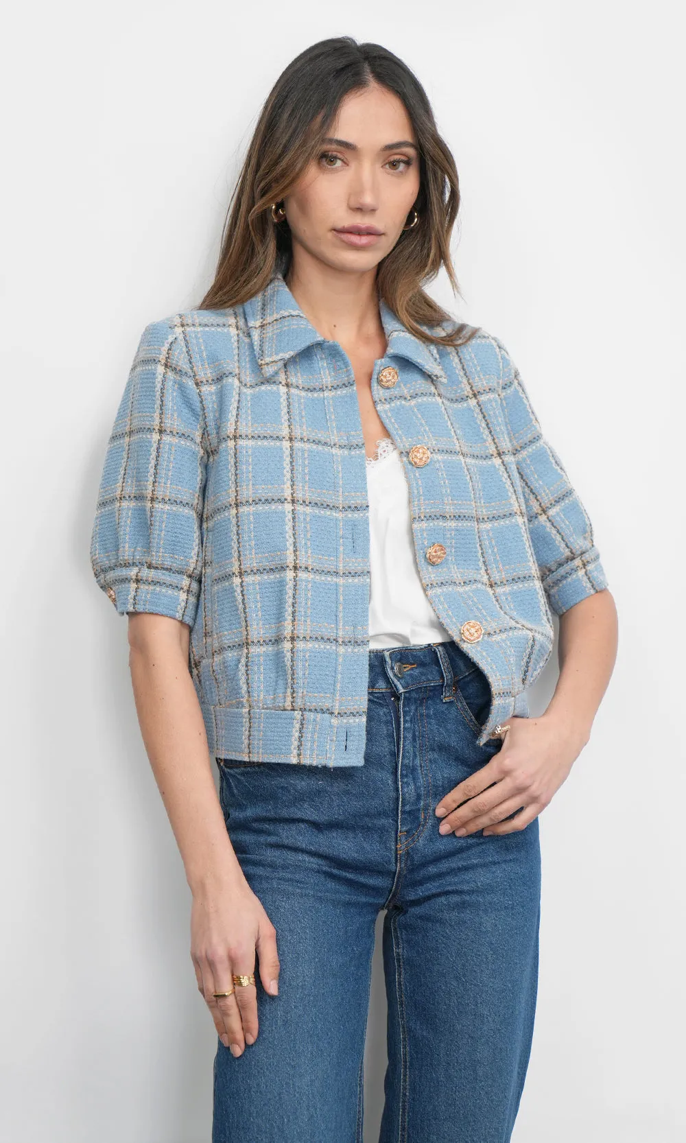Joanne Short Sleeve Tweed Plaid Jacket sold by Greylin product image thumbnail 2