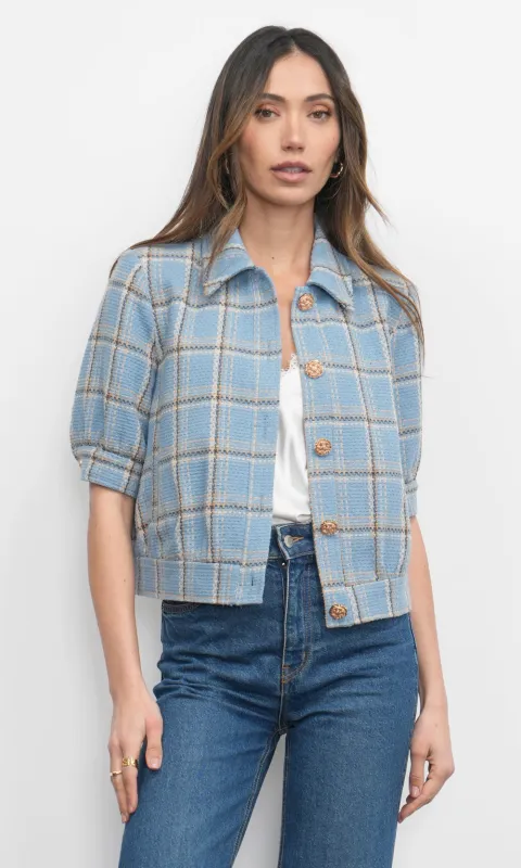 Joanne Short Sleeve Tweed Plaid Jacket sold by Greylin