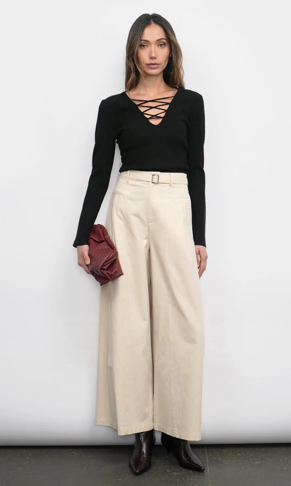 Maxwell Lace Up V-Neck Black Knit Top sold by Greylin product image thumbnail 3