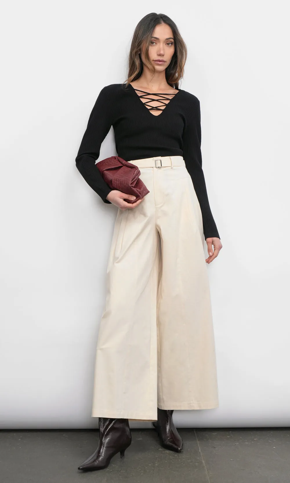 Maxwell Lace Up V-Neck Black Knit Top sold by Greylin product image thumbnail 4