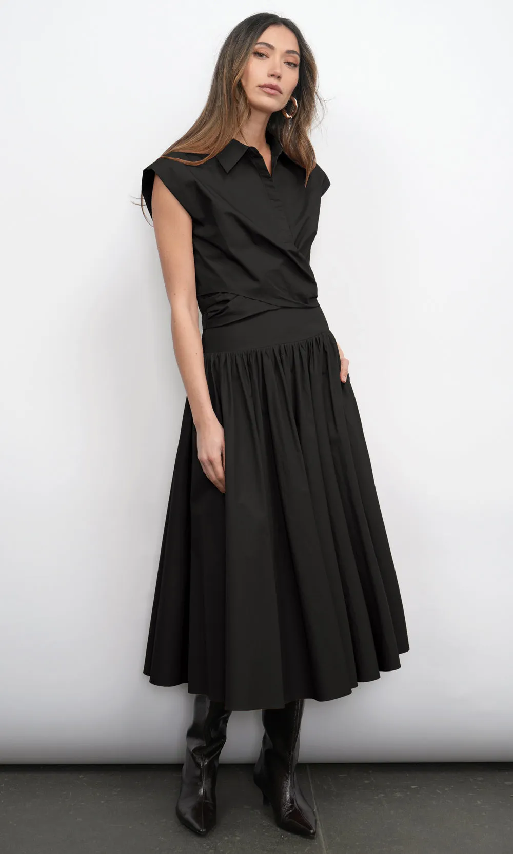 Etienne Smocked Waist Gathered Black Midi Skirt sold by Greylin product image thumbnail 2