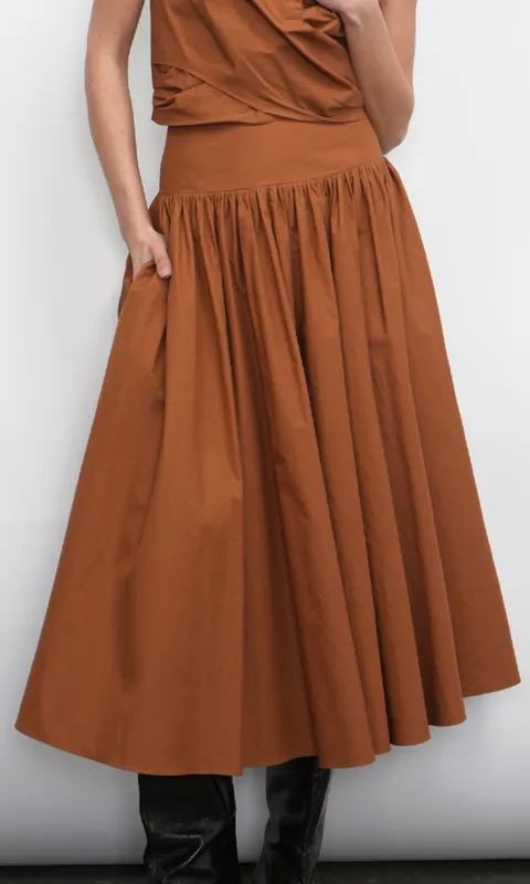 Etienne Smocked Waist Gathered Midi Skirt sold by Greylin