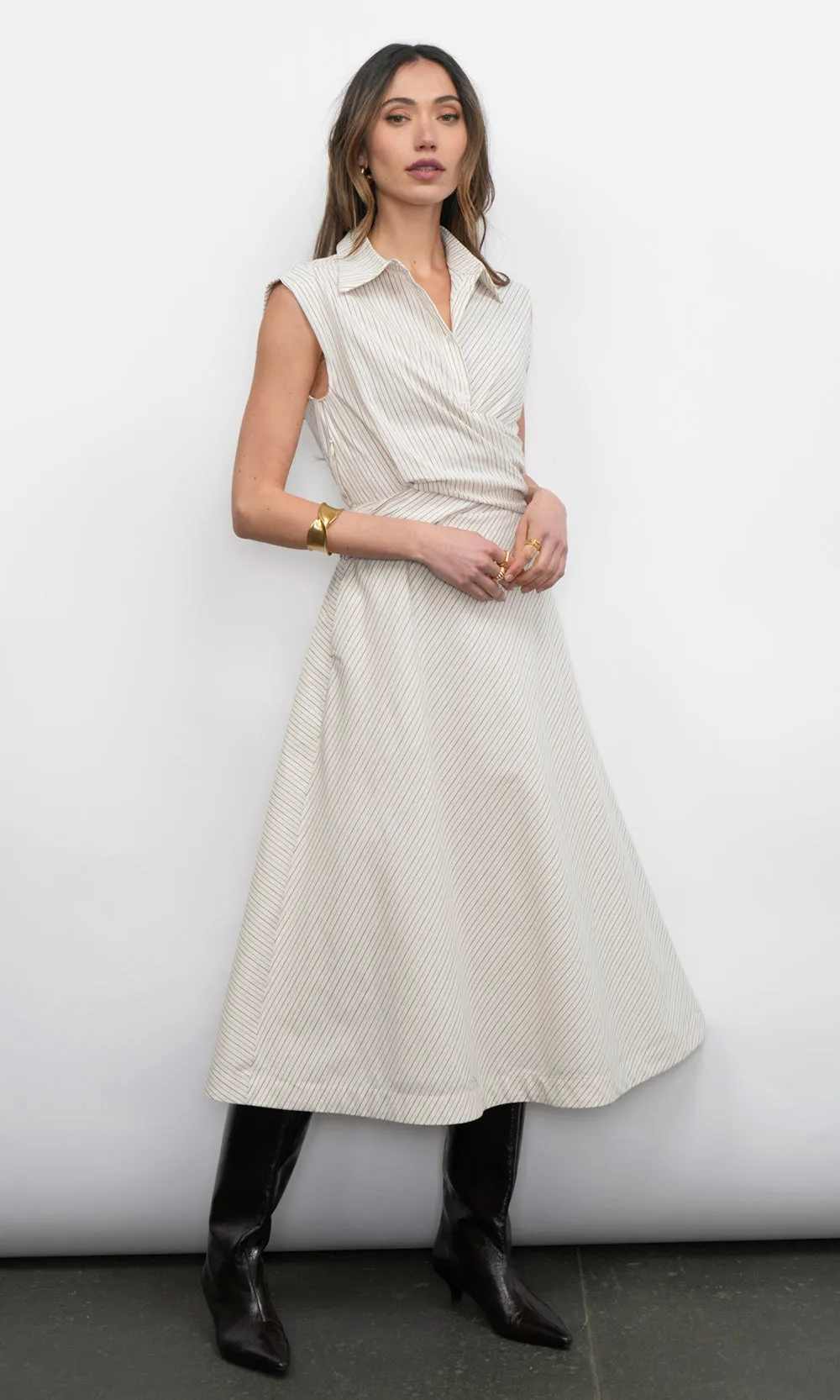 Lorena Stripe Shirt Collar Midi Dress sold by Greylin product image thumbnail 2